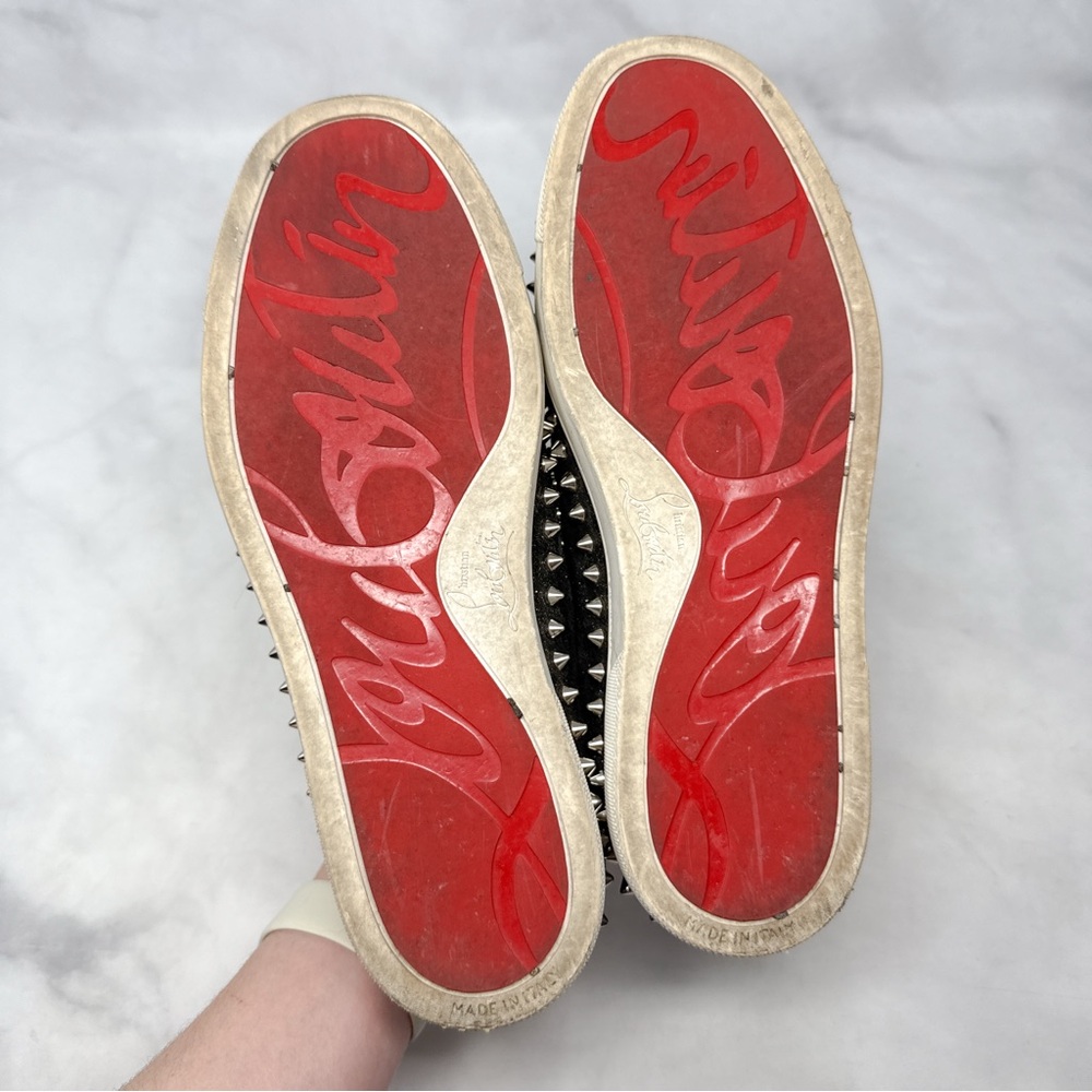 Christian Louboutin Pik Boat Studded Camo Leather Slip On Flat Sneaker Shoes 38 - Picture 10 of 14
